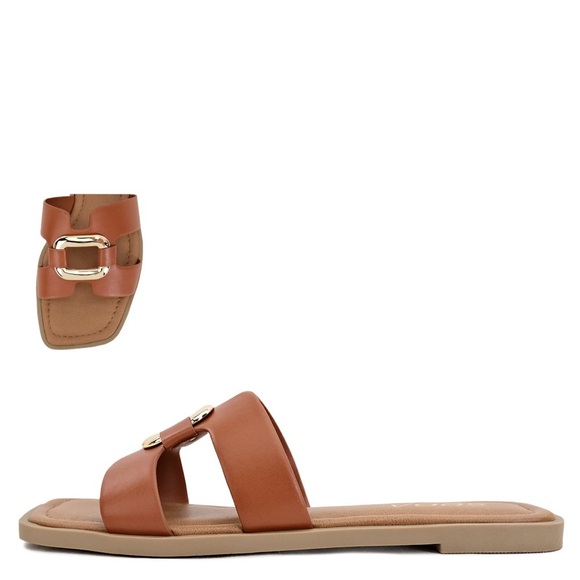 Cognac gold hardware squared toe sandal - Picture 3 of 3